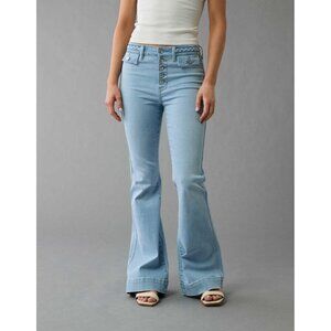 AE Next Level Super High-Waisted Flare Jeans Royally Light Wash Size 0 Short